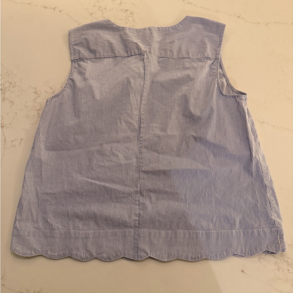 J.Crew Blue & White Pinstripe Sleeveless Blouse Size 14 Scalloped Hem - Picture 4 of 4
